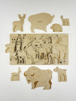 Les a rodina - drevené eukačné puzzle