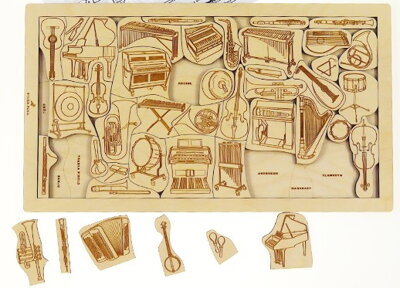 Hudobné nástroje - drevené edukačné puzzle