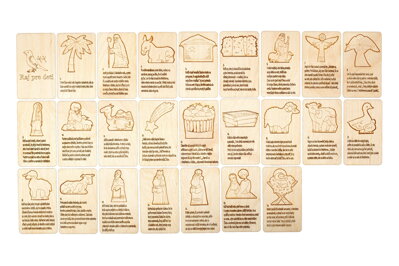 Narodenie Ježiška- drevené karty s vyrezaným príbehom- vhodné do adventného kalendára