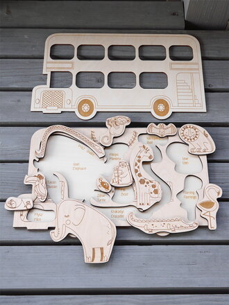 ZOO v červenom autobuse -25% - drevené edukačné puzzle