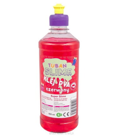 Červené PVA lepidlo na výrobu slizu trblietavé 500ml TUBAN