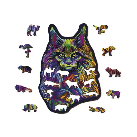 Drevené puzzle v tvare zvieratiek 140 Dúhová mačka