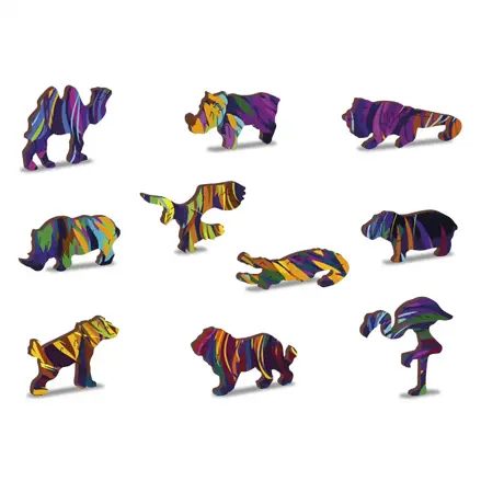 Drevené puzzle -50% v tvare zvieratiek 140 Dúhová mačka