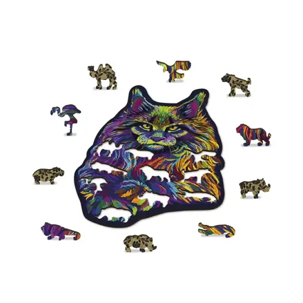 Drevené puzzle -50% v tvare zvieratiek 140 Dúhová mačka