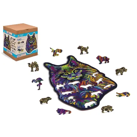 Drevené puzzle -50% v tvare zvieratiek 140 Dúhová mačka