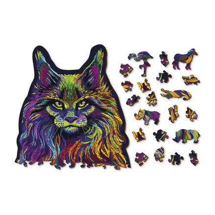Drevené puzzle -50% v tvare zvieratiek 140 Dúhová mačka