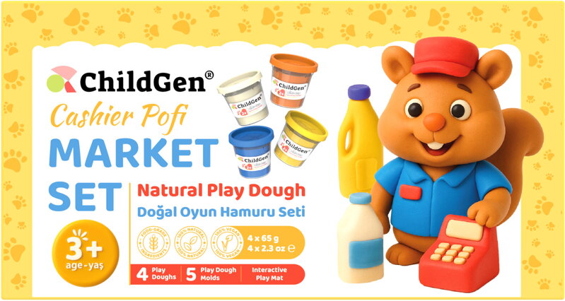 ChildGen, PAW PALS Pokladník Pofi kreatívna sada 4 kusov plastelíny, formičky, podložka Market - Obchod