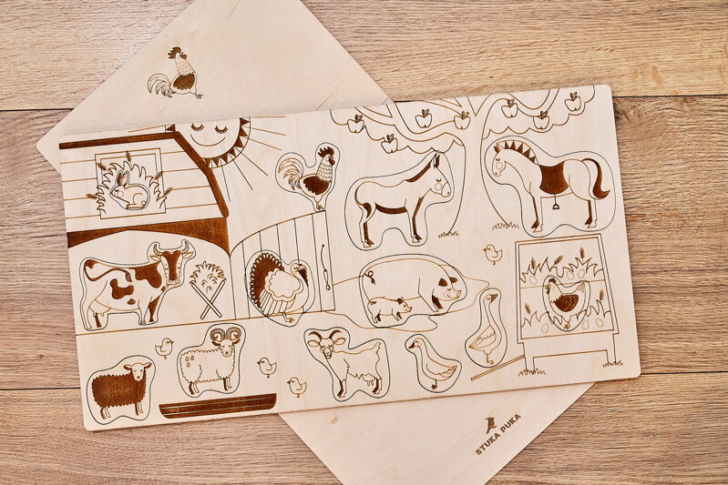 Vidiecky život - drevené edukačné puzzle