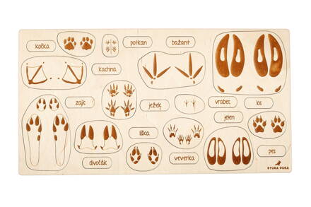 Stopy zvieratiek - drevené edukačné puzzle  v českom jazyku